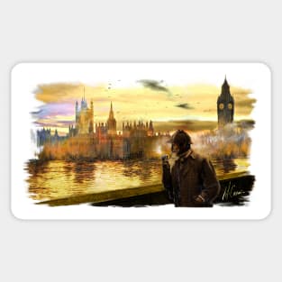 Sherlock Holmes walking on the Thames Sticker